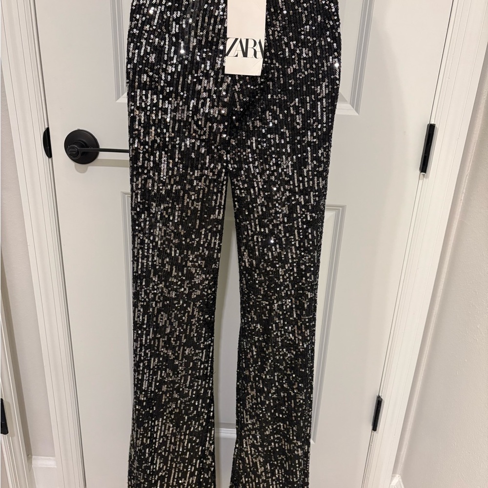Zara Black and Silver Sequin Pants